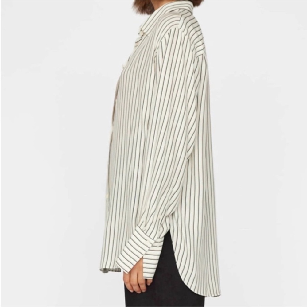 Frame 100% Silk Off White Multi Stripe Button Down Blouse Oversized Relaxed sm - Picture 3 of 12